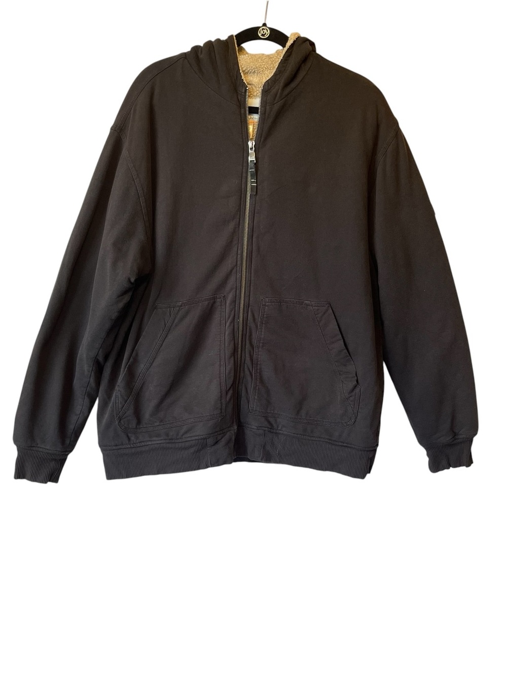 Quiksilver sherpa lined hoodie L large Black Full zip Mens Hooded sweatshirt